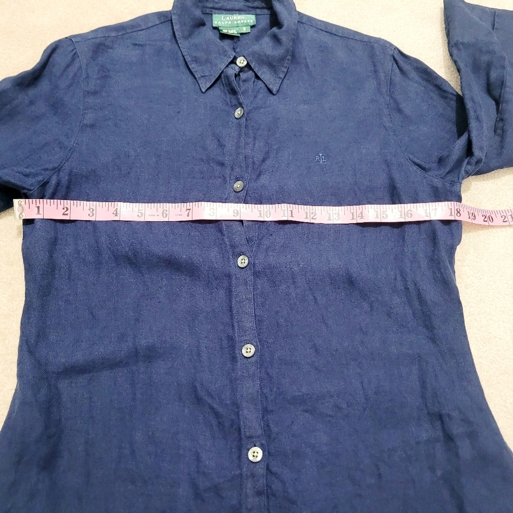 Lauren Ralph Lauren Women’s 100% Linen Button-Front Shirt Blouse Blue Size Small - Picture 6 of 10